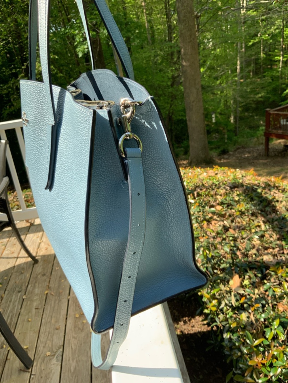 Coach Charlie Pale Blue Pebbled Leather Tote with Removable Strap - Picture 4 of 16